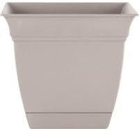 The HC Companies 12 Inch Eclipse Square Planter with Saucer - Indoor Outdoor Plant Pot for Flowers, Vegetables, and Herbs, Cottage Stone