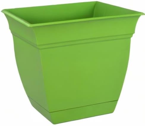 The HC Companies 12 Inch Eclipse Square Planter with Saucer – Indoor Outdoor Plant Pot for Flowers Vegetables Herbs, Peridot Green