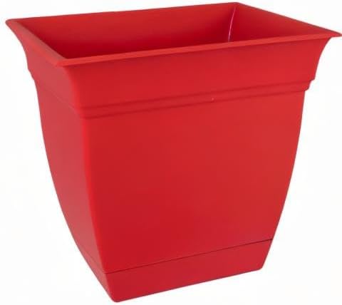 The HC Companies 6 Inch Eclipse Square Planter with Saucer – Indoor Outdoor Plant Pot for Flowers Vegetables Herbs, Red