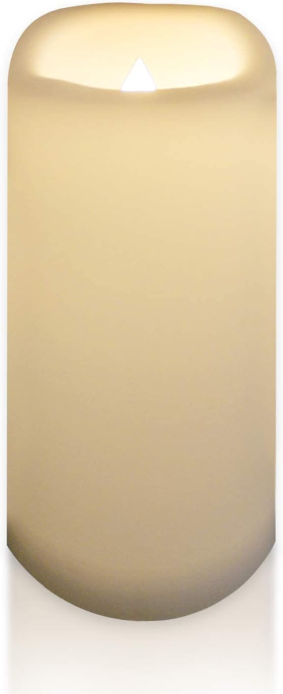 CANDLE CHOICE Waterproof Outdoor Battery Operated Flameless Candle with Timer Large Plastic Resin Bright Flickering Electric LED Pillar Lantern Patio Garden Wedding Christmas Decorations 4”(D)x10”(H)