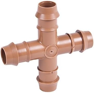USA MADE - 25-PACK - 1/2" Barbed Drip Tubing Adapter Cross TEE Threaded Fitting MNPT (17mm .600 ID Insert Cross)