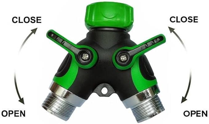 Set of 2 Y Hose Splitters 2 Way, Hose Connector Garden Outdoor Faucet -Water Tap Garden Hose Shut Off Valve Connector for Lawn and Garden- with Comfortable Rubberized Grip (HSLG58)