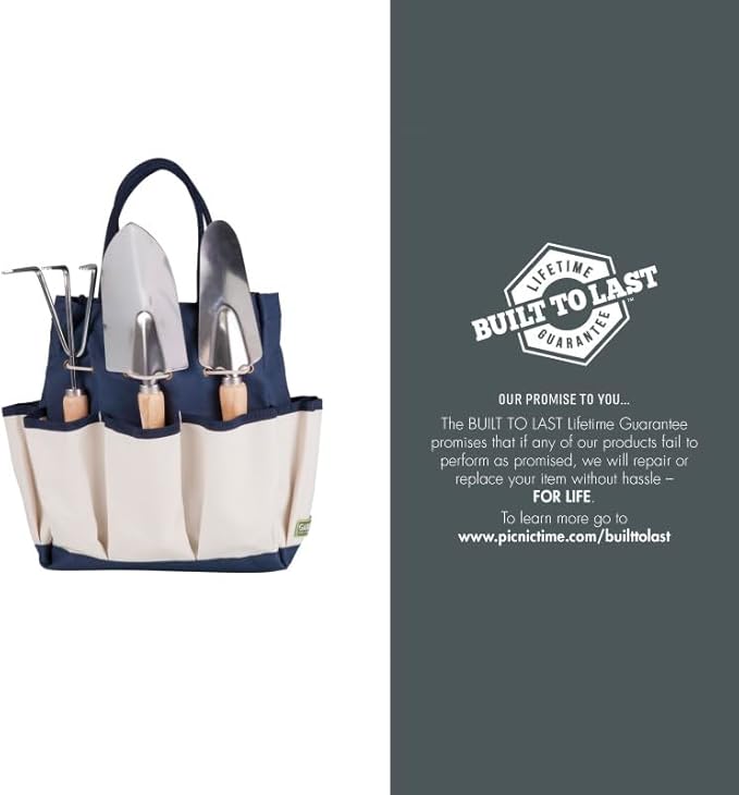 PICNIC TIME Disney Mickey Mouse & Minnie Mouse Garden Bag with Tool Set, Garden Tool Organizer Bag, Gardening Tools Gifts for Women and Men, (Navy Blue with Beige Accents)