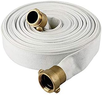 AKW Fire Hose, White, 1-1/2" ID X 100 FT, 500 PSI Burst Pressure, M x F NST Brass Connectors (100 ft.)