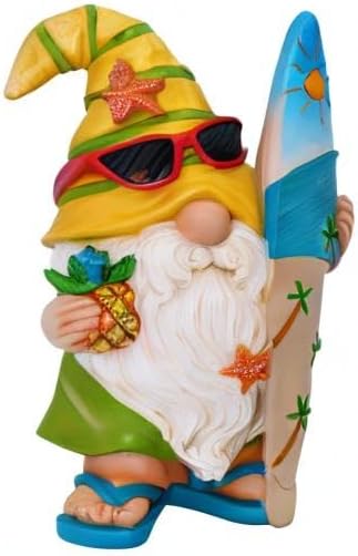 Mood Lab Garden Gnome - Surfer Gnome Figurine - 9.1 Inch Tall Funny Lawn Statue - for Outdoor & House Decor