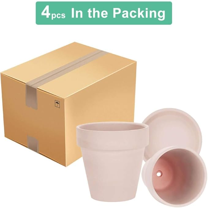 vensovo 6 Inch Pink Terracotta & Clay Pots for Plant with Saucer - 4 Pack Medium Terra Cotta Planter with Drainage Hole, Flowerpot for Indoor Outdoor Plants, Crafts, Wedding Favor