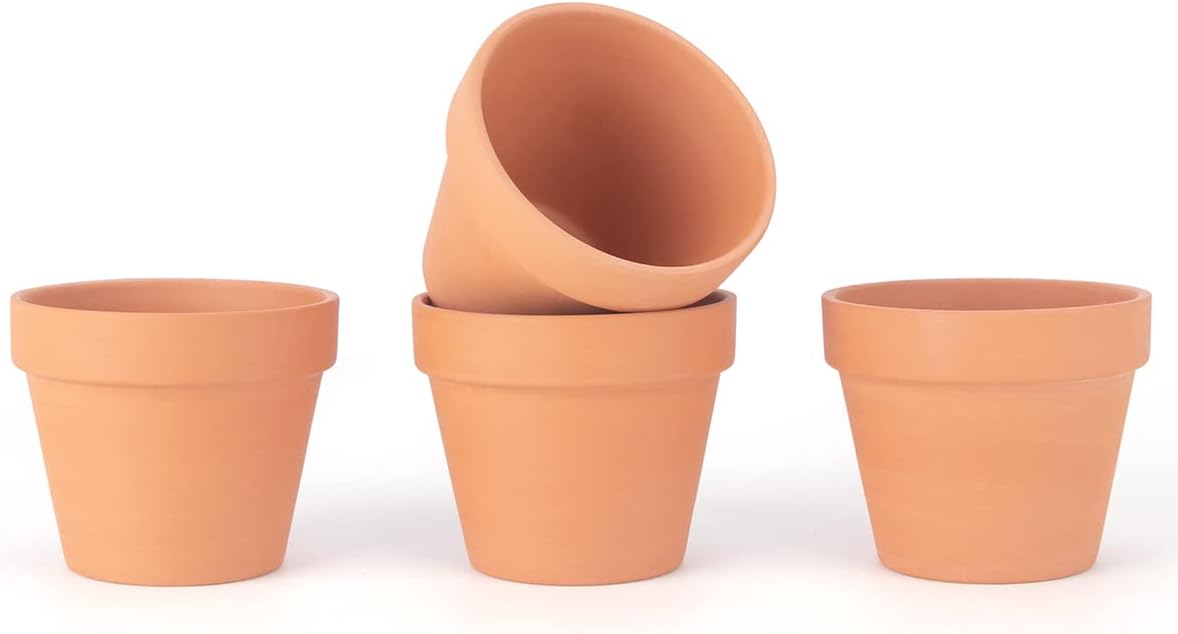 CFKJ 26 Pack 4" Terracotta Planter Pots, Clay Succulent Pots, Indoor, Brown, Solid, Classic Style, Drainage Hole, Tabletop, Plant Theme