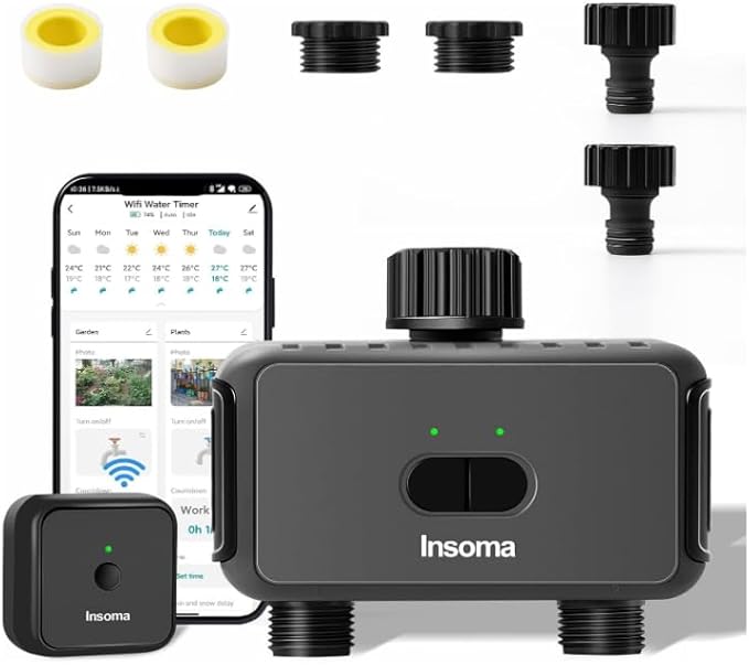 Smart Hose Watering Timer with Wi-Fi Hub, Sprinkler Timer with 2 Outlet, (PlasticsInlet & Plastics Outlet)