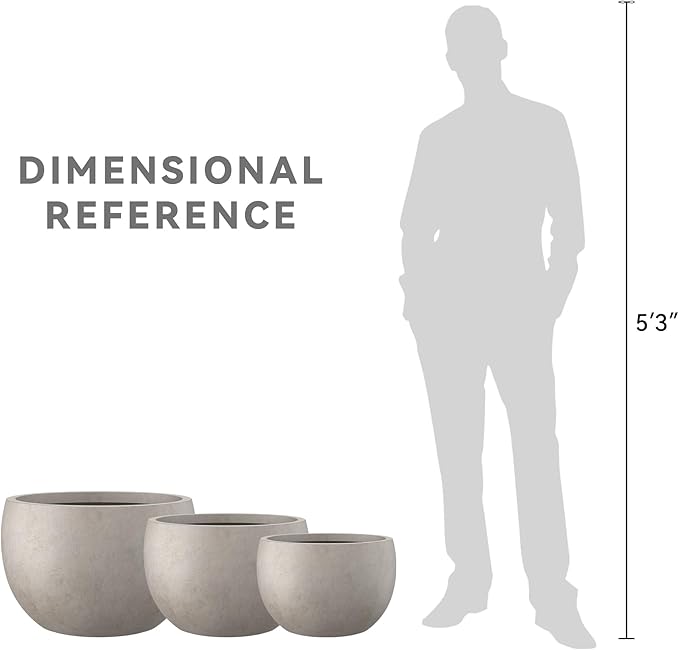 Kante 19.9",15.7",11.8" Dia Round Concrete Planter Set of 3, Outdoor/Indoor Large Bowl Plant Pots with Drainage Hole and Rubber Plug for Garden Patio Balcony Home, Weathered Concrete