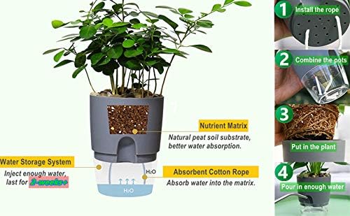 6/4.1/3.2 Inch Self Watering Planter Pots, 5 Pack African Violet Pots for Indoor Outdoor Windowsill Gardens, Self Aerating, High Drainage, Deep Reservoir(Gray)