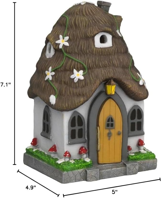 WILD PIXY Fairy Garden House - Glow in The Dark Fairy Cottage with Opening Door and Solar LED Light, Beautiful Miniature Garden Decoration for Indoor or Outdoor Fairy Gardens - 7.1" Fairy House