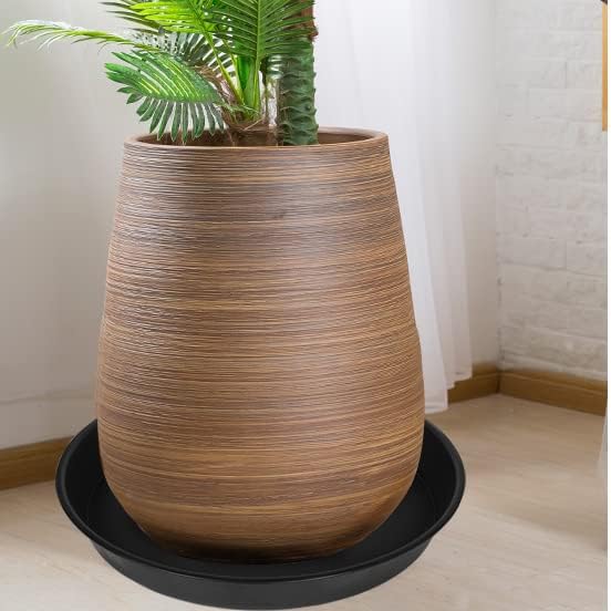 3 Pack of Plant Saucer 20 22 inch, 3.6" Depth, Large Heavy Duty Plastic Saucers 21" Round, Plant Drip Trays for for Indoors Outdoor, Plant Water Tray for Planters 19-23" (22", Black)