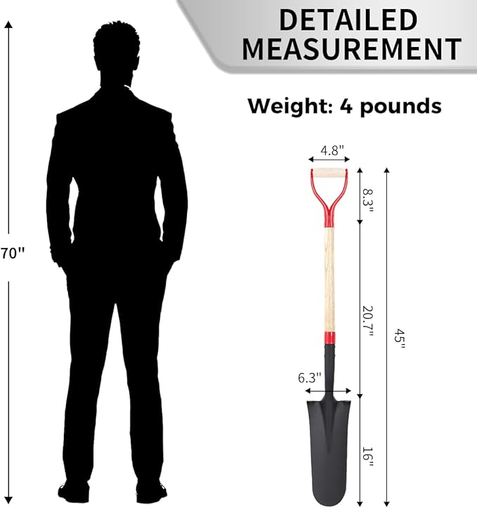 Nohovu Spade Shovel for Digging, Heavy Duty Shovel with D-Handle, Trench Shovel for Gardening, 45 Inches