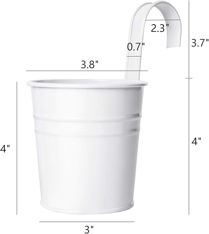 Dahey 10 Pcs Hanging Flower Pots Metal Iron Bucket Planter for Railing Fence Balcony Garden Home Decoration Flower Holders with Detachable Hooks, Black, 4 Inches