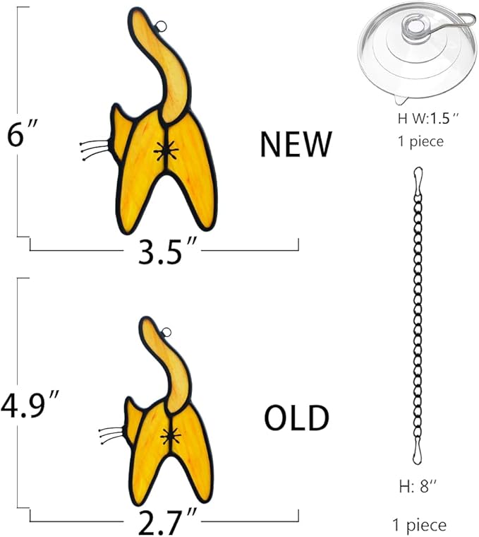 Orange Cat Stained Glass Suncatcher for Window,Funny Cute Cat Decor Stained Glass Window Hanging,Cat Gifts for Cat Lovers,Cat Themed Gifts for Women Friends Girl Kids