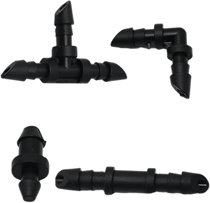 UOIENRT 110 PCS Irrigation Fittings, 1/4" Tubing with 50pcs Couplings, 20pcs Elbows, 30pcs Tees and 10pcs End Plugs for Drip or Sprinkler Systems