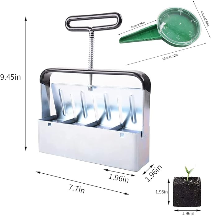 Hand-held Soil Blocker 4pcs 2 Inch Seed Block Makers at a Time, for Seed Start Garden Soil Potting Soil for Outdoor Plants (7.7in*2in)