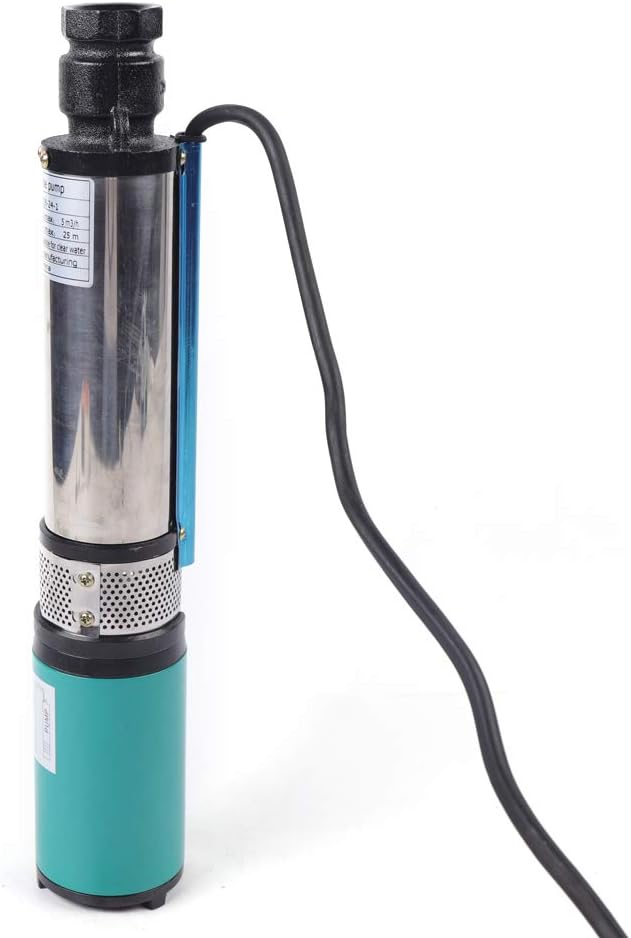 Deep Well Submersible Pump DC 24V 320W Electric Solar Powered Water Pump, 22 GPM Flow, 82ft Lift, Farm Ranch Irrigation Submersible Bore Hole Deep Well Pump 5000 RPM