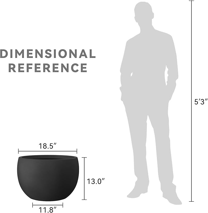 Kante 19.9" Dia Round Concrete Planter, Outdoor/Indoor Large Bowl Plant Pots with Drainage Hole and Rubber Plug for Garden Patio Balcony Home, Black