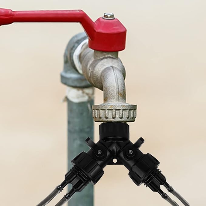 1/4 Inch Drip Irrigation Tubing to Faucet Adapter Connector, 2 Way Y Splitter for 3/4" Inch Garden Hose to 1/4 Inch Drip Irrigation Hose