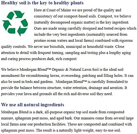 Coast of Maine Monhegan Blend (1 cu ft) Organic and Natural Black Earth Lawn Soil for Seeding Projects - Topdressing and Reconditioning Lawns