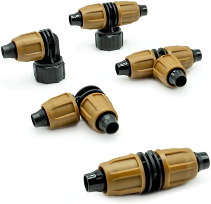 (5-Pack) 1/2" Universal Nut-Lock Tee Drip Irrigation Tubing Compression Fitting Connector (Fits All Tubing .530, 600 and .620 ID (16, 17, 18 mm) - (Tee 5-Pack)