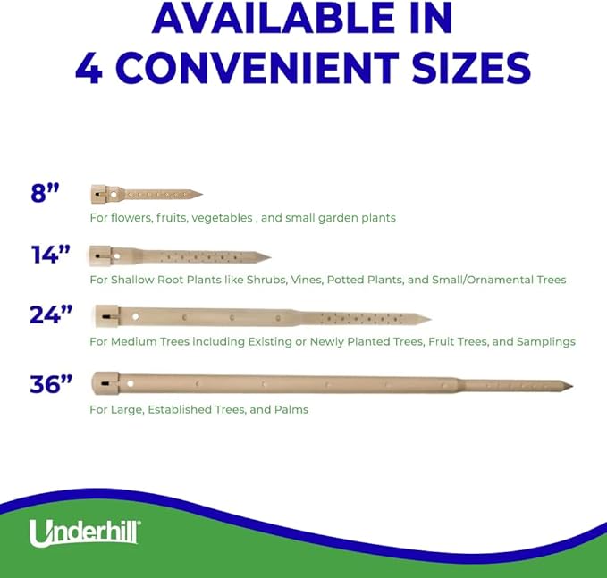 Underhill Deep Drip Irrigation Stakes 8-Inch, Watering Spikes for Trees, Flowers, Fruits, and Small Plants, Drip System Tubes, A-DD08-4, Case of 4