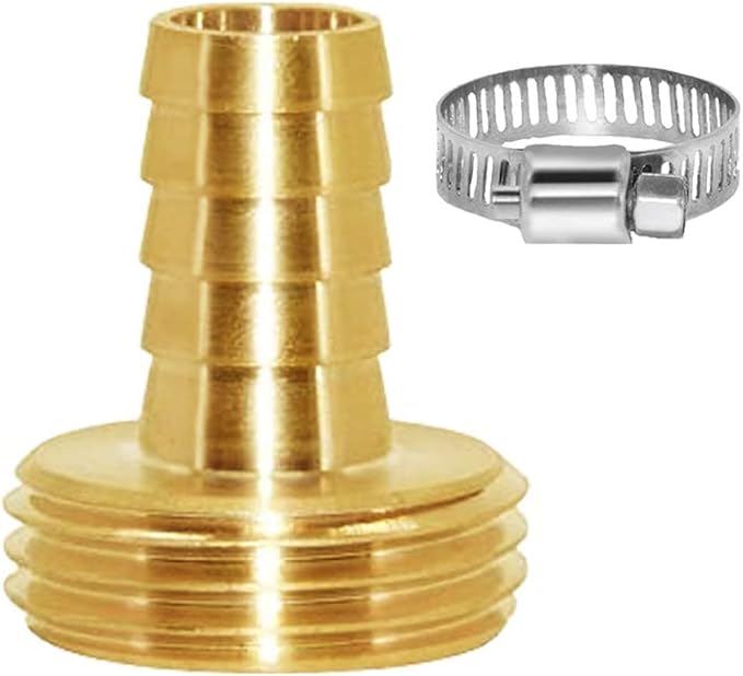 Joywayus Garden Hose Pipe Connector,1/2" Barb x 3/4" Male GHT Thread Brass Fitting with Stainless Clamps House/Boat/Lawn/Power Wash/Irrigation (Pack of 2)