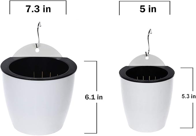 8 Packs 5" and 7.3" Plastic Self Watering Pots Wall Hanging Planters Wall Mounted Wicking Flower Pots for Indoor and Outdoor African Violet, Ocean Spider Plant, Orchid, White