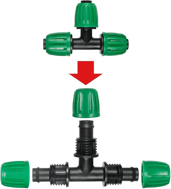 1/2 inch Tubing Tee(1/2" ID x0.6-0.63" OD) Pond Irrigation Tubing Fittings - Barbed Locked Nuts Connectors (15PCS)