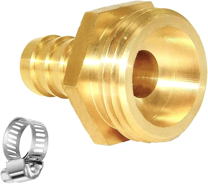 Joywayus 1/2" Barb x 3/4" Male GHT Thread Hex Brass Garden Water Hose Pipe Connector Copper Fitting with Stainless Clamp House/Boat/Lawn/Power Wash/Irrigation