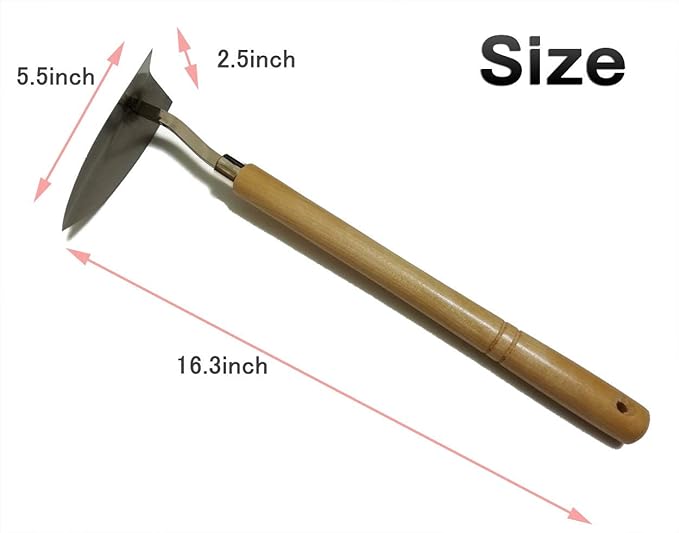 Japanese Garden Landscaping Triangle Hoe with Stainless Steel Blade & Wood Handle