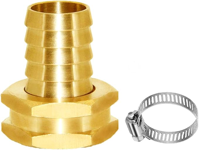 Joywayus 2Pcs 5/8" Barb x 3/4" Female GHT Thread Swivel Hex Brass Garden Water Hose Pipe Connector Copper Fitting with Stainless Clamp House/Boat/Lawn/Power Wash/Irrigation