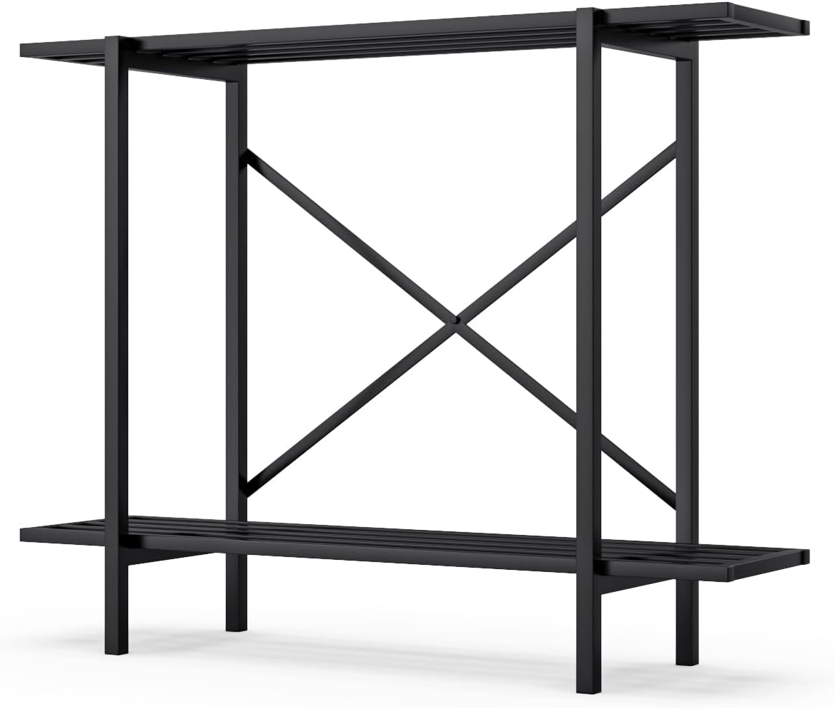 Zhongma 2 Tier Metal Sturdy Heavy Plant Stand, Narrow Plant Stand Indoor and Outdoor, L35.43 x W10.3 x H27.5 inch, 440 LBS Capacity & Heavy Duty Construction