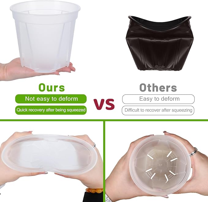 30Pcs Clear Nursery Pots with Drainage and Tray 5/6/7 Inch Plastic Clear Pots for Plants, Orchid Pot Outdoor Indoor Transplant Seedling Planter Pots with 100 Plant Labels,15-Set