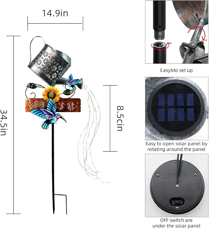 Solar Watering Can Lights, 1 Pack Outdoor Solar Lantern Decorative, Solar Outdoor Lights Watering Can Lantern for Balcony Garden Courtyard Patio Yard Lawn Patio Walkway Party Decorations