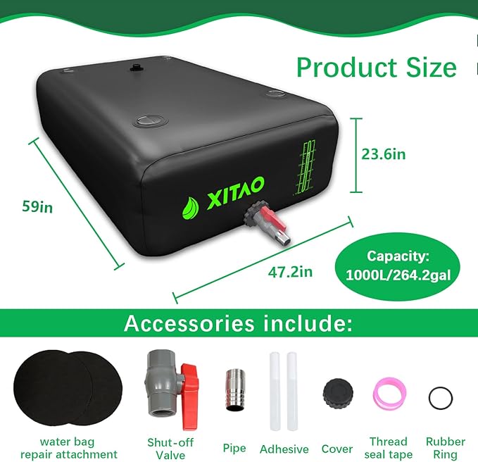 XITAO 264Gal Water Storage Bladder w/Water Level Indicator, Large Capacity Foldable Water Storage Containers, Portable Emergency Water Tank Water Bag for RVs, Fire Prevention, Irrigation
