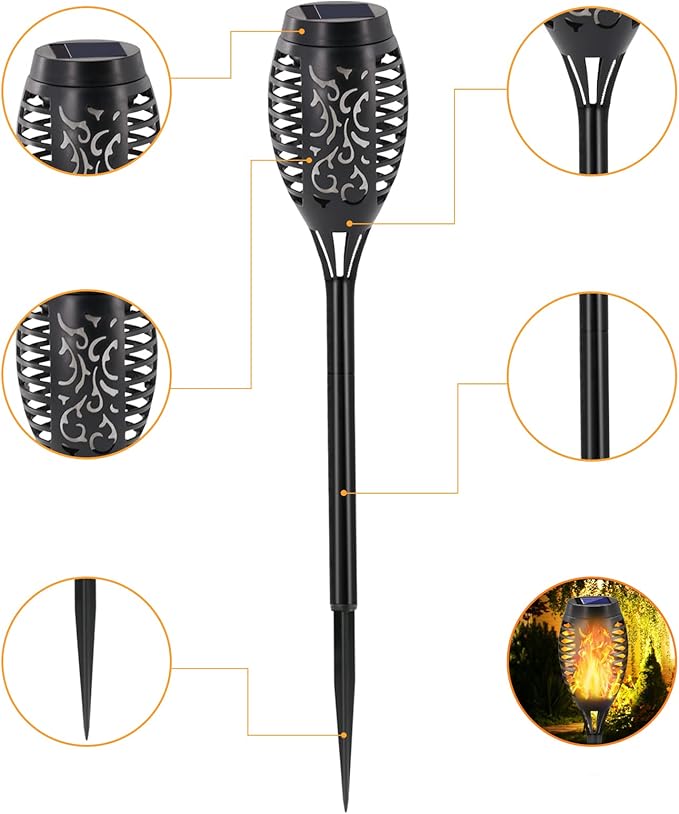 Solar Torch Lights Outdoor, 12 Pack Solar Torch Lights with Flickering Flame, 12 LED Mini Tiki Torches for Outside Waterproof Landscape Decorations for Garden Pathway Dusk to Dawn Auto On/Off