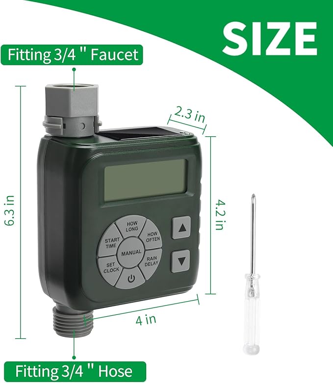 Sprinkler Timer, Zuomeng Water Timer for Garden Hose with Dual Power Design, Professional Anti-Leak Technology, Smart Irrigation with Rain Delay, Automatic/Manual Mode for Efficient Watering, Green