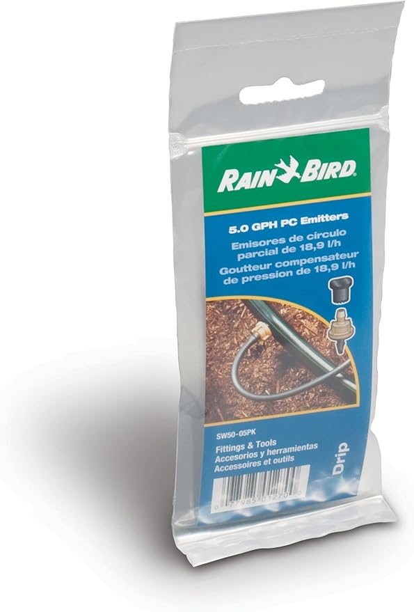 Rain Bird SW50/05PS Drip Irrigation Spot Watering Dripper/Emitter with Diffuser Cap, 5 Gallon Per Hour, 5-Pack