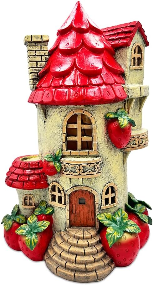 Spring & Summer-Themed Garden Statues – Adorable Outdoor Decor for Lawn, Patio & Porch (Solar Powered Strawberry Fairy Home Garden Statue, 10" Unique Spring Decoration)