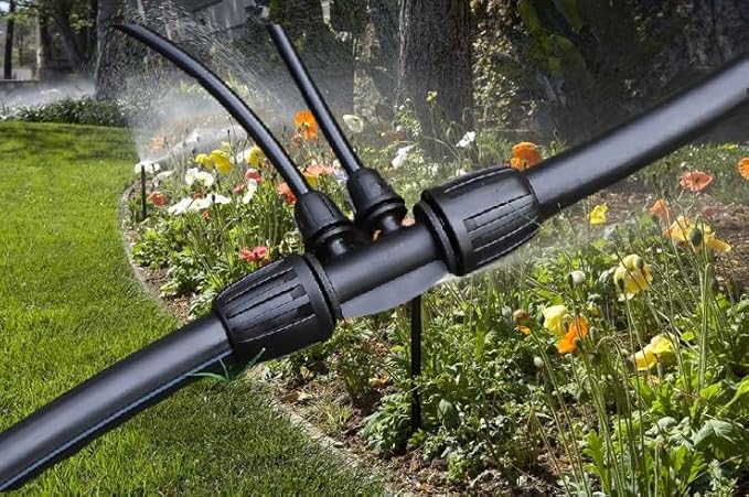 1/2 Inch to 1/4 Inch Tubing Irrigation Fittings for (1/2'' ID x 0.60''-0.63'' OD) 16mm Drip Tubing,Locked Barbed Tee Connectors, Anti-Drop Quality Fitting Barbed Tee 4-Way (Black-10)