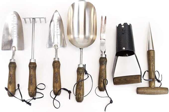 Burpee 15" Stainless Steel Soil Scoop | Durable Long Lasting Garden Tool | Leather Wrist Strap 5" Handle, Walnut