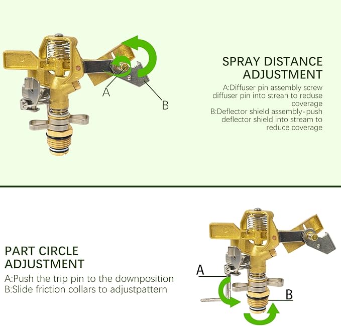 Hourleey 1/2 Inch Brass Impact Sprinkler, Heavy Duty Water Sprinkler Head, Adjustable 0-360 Degree Coverage Pattern, Watering Sprinkler with Nozzles for Large Patio Garden Irrigation (4 Pack)