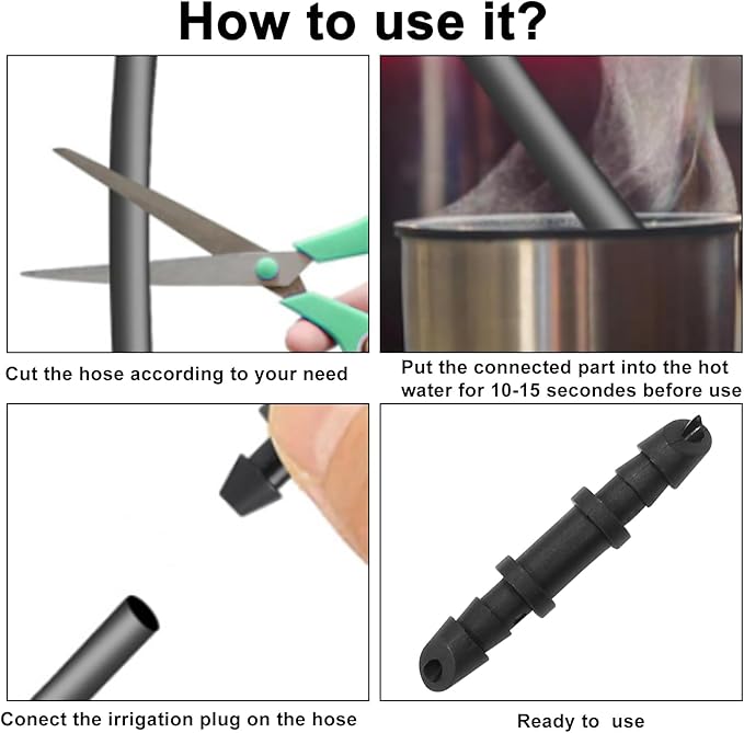 1/4 Inch Drip Irrigation Fittings Kit for 1/4 Inch Drip Tubing, 150 Pcs Drip Irrigation Parts for 65 Couplings, 50 Tees, 20 Elbows, 15 Goof Plugs for Drip or Sprinkler Systems(Black)