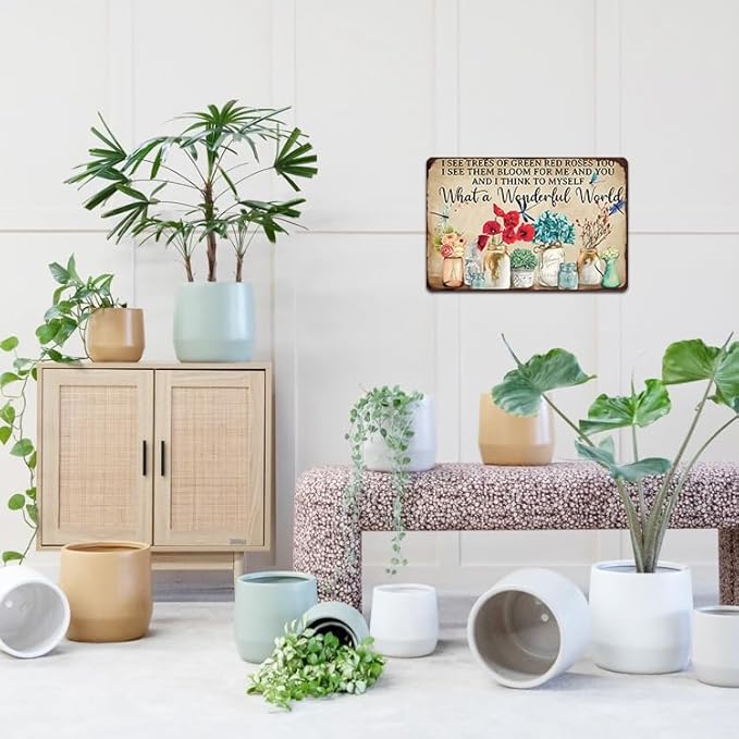 Artlunar Funny Garden Plant Flower Sign Outside Yard Art Decor - What A Wonderful World, 12" x 8" (985)