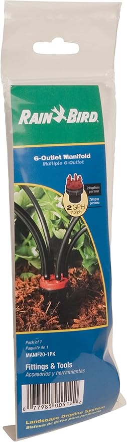 Rain Bird MANIF21PK Drip Irrigation 6-Port Manifold, 2 Gallon Per Hour Flow Rate Per Port (Pack of 2)