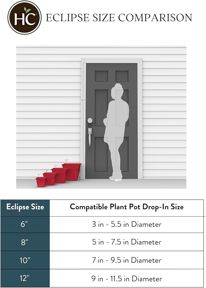 The HC Companies 8 Inch Eclipse Square Planter with Saucer - Indoor Outdoor Plant Pot for Flowers, Vegetables, and Herbs, Warm Gray