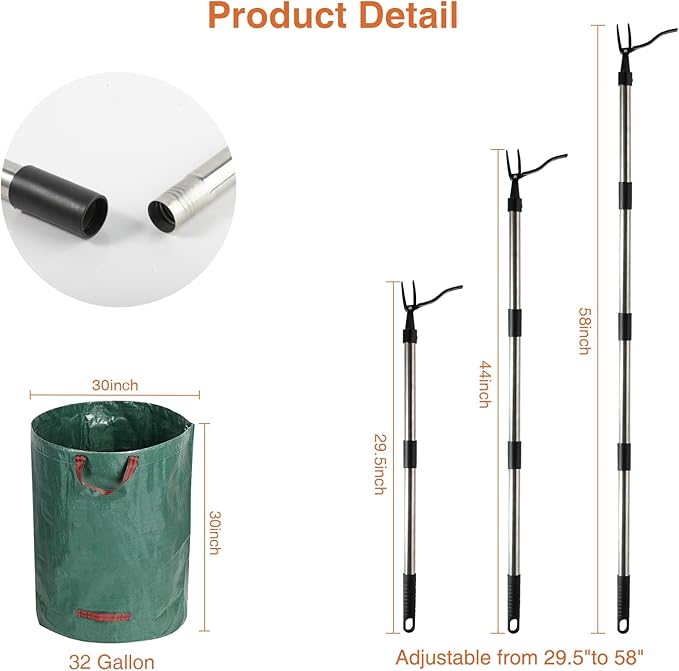 SEFONE Weed Puller Tool, Gardening Stand Up Weeder Tools with Long Handle 58” Manual Weeder Remover for Yard Lawn Patio and Garden Without Bending Pulling or Kneeling