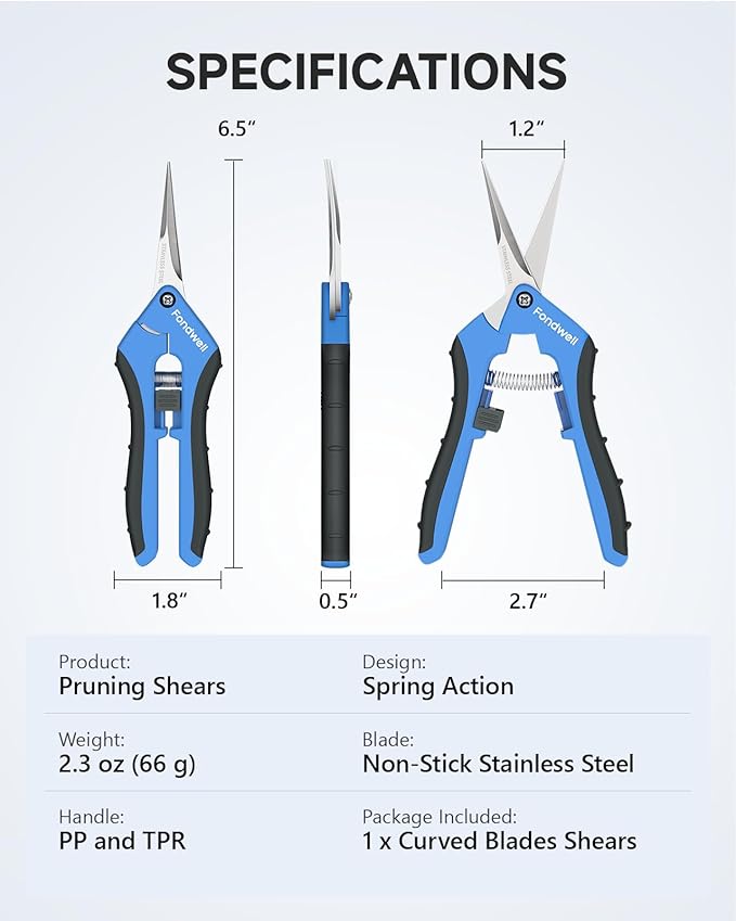 Fondwell 6.5" Garden Scissors Plant Shears: Micro Tip Pruning Shears with Curved Blades - Lightweight Bonsai Scissors